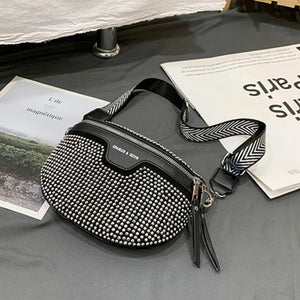 Leather Fanny Pack Rhinestone Female Belt Bag