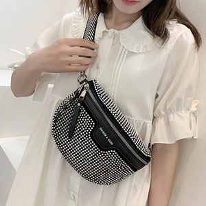 Leather Fanny Pack Rhinestone Female Belt Bag