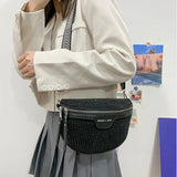 Leather Fanny Pack Rhinestone Female Belt Bag