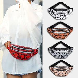 Snakeskin Waist Bag Fanny Pack Running Belt Pouch PU Chest Bag