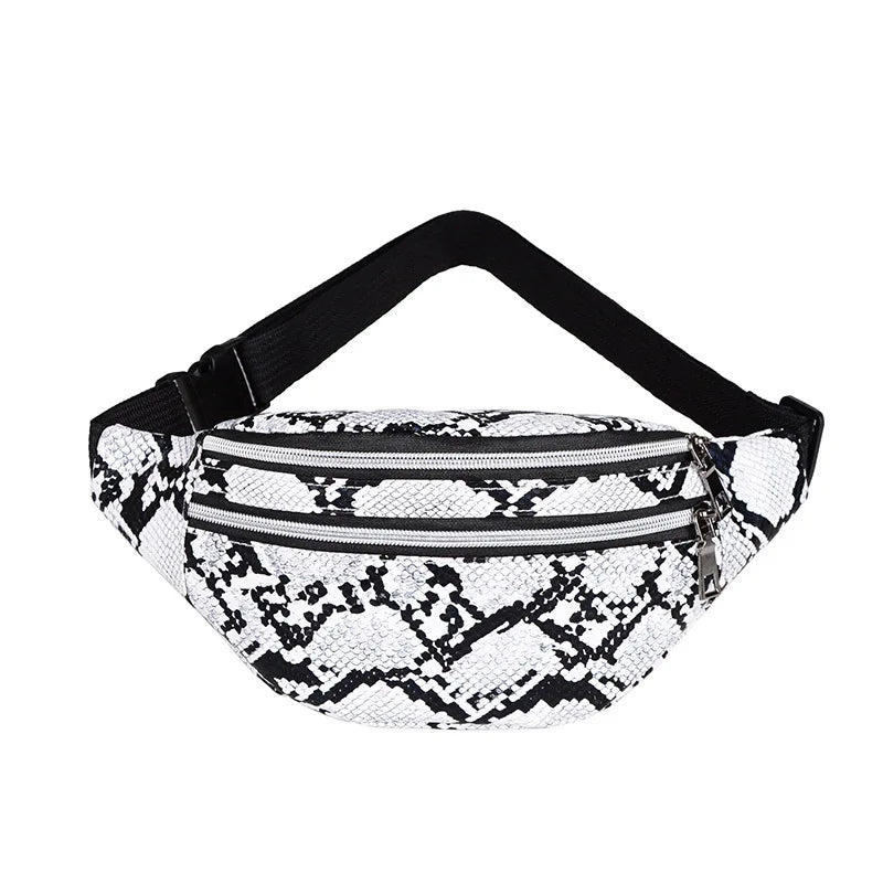 Snakeskin Waist Bag Fanny Pack Running Belt Pouch PU Chest Bag