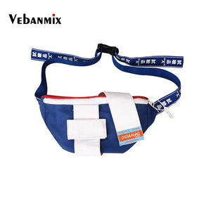 Canvas Waist Pack Bag Men Panelled Fanny Pack Girls Street Sport Crossbody Bags