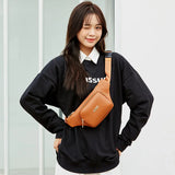 Women Solid Chest Bag Multi-functional Waist Bag PU Leather Casual