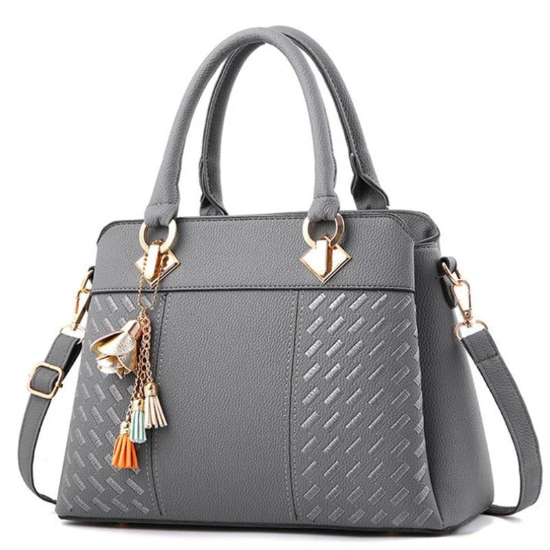 PU Leather Tassel Tote Bags Embroidery Crossbody Shoulder Bag