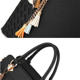 PU Leather Tassel Tote Bags Embroidery Crossbody Shoulder Bag