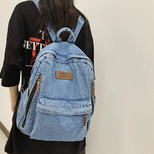 Denim Women Travel Backpack Mochila Solid Shopping School Bags Large Bookbag