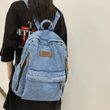 Denim Women Travel Backpack Mochila Solid Shopping School Bags Large Bookbag