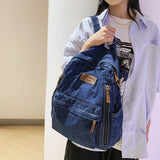Denim Women Travel Backpack Mochila Solid Shopping School Bags Large Bookbag