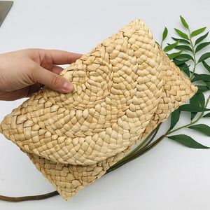 Wheat Straw Woven Clutch Bag Casual Solid Purse Ladies Summer Beach Bag