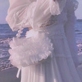 Ruffle Ruched Shoulder Bag Mini Tote Crossbody Handbag