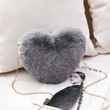 Heart Shaped Faux Fur Bag with Chains Winter Princess Plush Ins