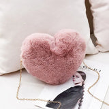 Heart Shaped Faux Fur Bag with Chains Winter Princess Plush Ins