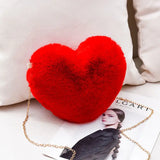 Heart Shaped Faux Fur Bag with Chains Winter Princess Plush Ins