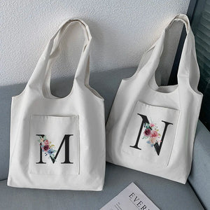 Initial Letter Pattern Print Shoulder Bag Soft Commuter Tote