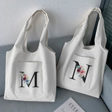 Initial Letter Pattern Print Shoulder Bag Soft Commuter Tote