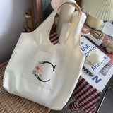 Initial Letter Pattern Print Shoulder Bag Soft Commuter Tote