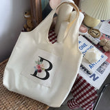 Initial Letter Pattern Print Shoulder Bag Soft Commuter Tote