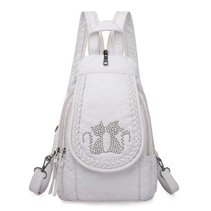 Embroidery Leather Backpack Women Travel Chest Bag School Bags for Girls
