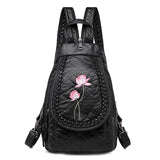 Embroidery Leather Backpack Women Travel Chest Bag School Bags for Girls