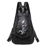Embroidery Leather Backpack Women Travel Chest Bag School Bags for Girls