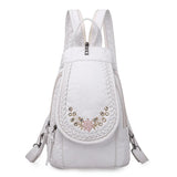 Embroidery Leather Backpack Women Travel Chest Bag School Bags for Girls