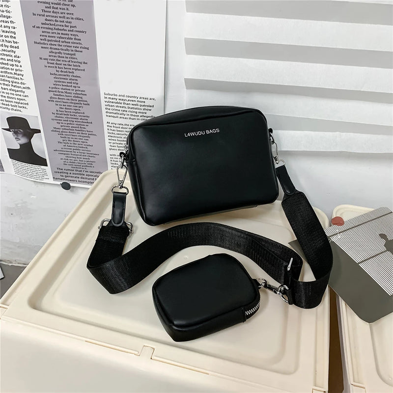 Wide Strap Crossbody Bags PU Leather Small Messenger Travel Handbags