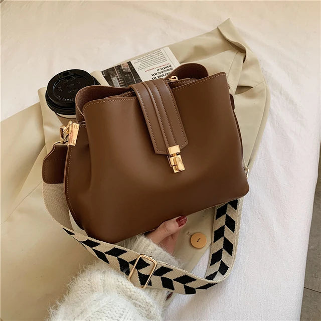 Vintage PU Leather Bucket Bag Large Capacity Messenger Bag