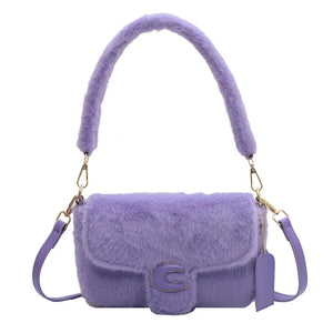 Winter Plush Bags for Women Purple Shoulder Crossbody Bags