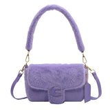 Winter Plush Bags for Women Purple Shoulder Crossbody Bags