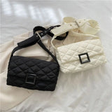Winter Warm Plaid Shoulder Bags Lightweight Down Cotton Padded Quilted Tote Wome