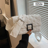 Winter Warm Plaid Shoulder Bags Lightweight Down Cotton Padded Quilted Tote Wome