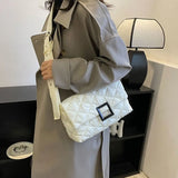 Winter Warm Plaid Shoulder Bags Lightweight Down Cotton Padded Quilted Tote Wome
