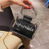 Clear PVC Handbag Messenger Bag Chain Shoulder Bag Female Straw Beach Bags