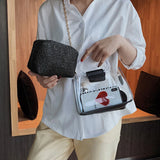 Clear PVC Handbag Messenger Bag Chain Shoulder Bag Female Straw Beach Bags