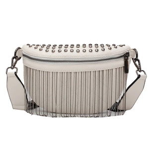 Woman Chest Bag Tassel Rivet Leather Large Capacity Shoulder Crossbody Bag