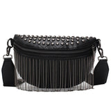 Woman Chest Bag Tassel Rivet Leather Large Capacity Shoulder Crossbody Bag