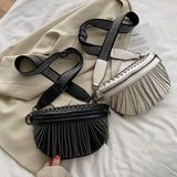 Woman Chest Bag Tassel Rivet Leather Large Capacity Shoulder Crossbody Bag
