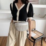 Woman Chest Bag Tassel Rivet Leather Large Capacity Shoulder Crossbody Bag
