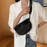 Woman Chest Bag Tassel Rivet Leather Large Capacity Shoulder Crossbody Bag