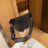 Woman Chest Bag Tassel Rivet Leather Large Capacity Shoulder Crossbody Bag