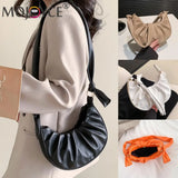 Women Armpit Bag Solid PU Leather Cloud Pleated Casual Purse