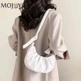 Women Armpit Bag Solid PU Leather Cloud Pleated Casual Purse
