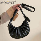 Women Armpit Bag Solid PU Leather Cloud Pleated Casual Purse