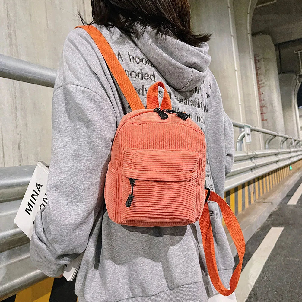 Corduroy Women Backpack Solid Travel Bag for College Student
