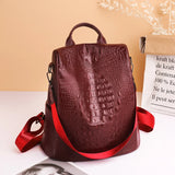 Women Backpack Large Female Back Bag Crocodile pattern Leather High Travel Bags