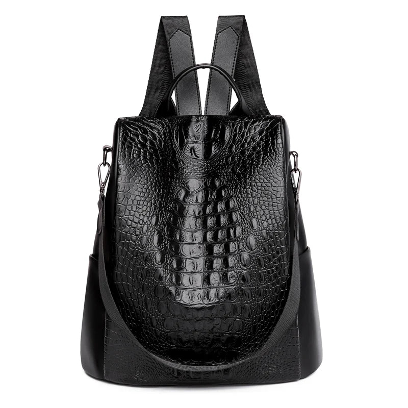 Women Backpack Large Female Back Bag Crocodile pattern Leather High Travel Bags