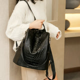 Women Backpack Large Female Back Bag Crocodile pattern Leather High Travel Bags