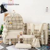 Plaid Style School Bag for Girls Backpack Set with Many Pockets