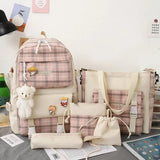 Plaid Style School Bag for Girls Backpack Set with Many Pockets