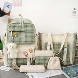 Plaid Style School Bag for Girls Backpack Set with Many Pockets